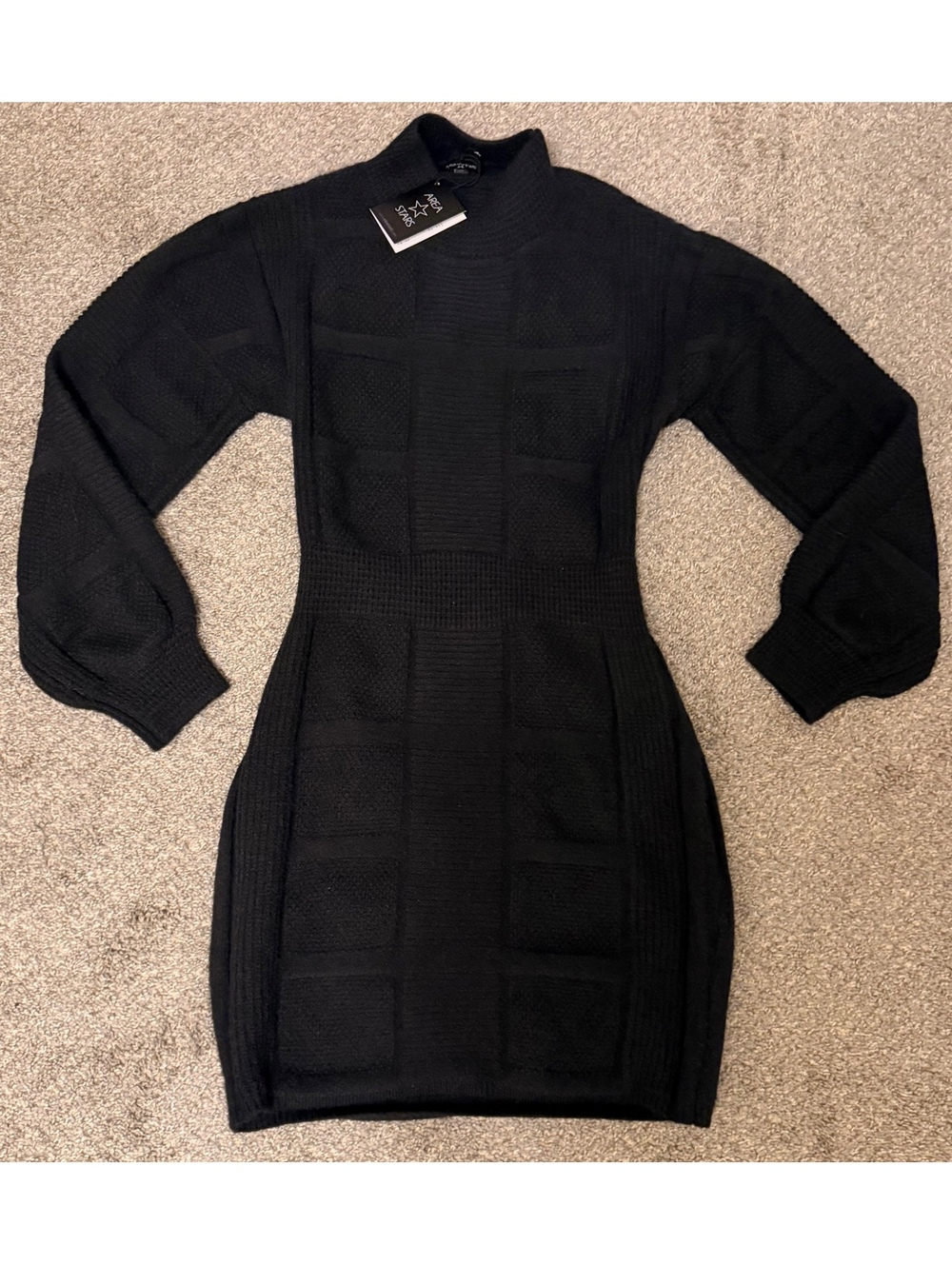 Area Stars Black Textured Knit Sweater Dress Medium NWT